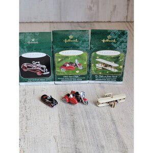 Hallmark miniature plane car‎ motorcycle ornament Xmas set